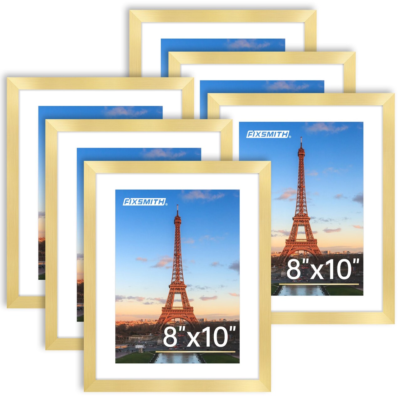 8x10 Picture Frame Bulk-6 Pack, Gold Picture Frames Collage Wall Decor, Wall & Tabletop Picture Frames, Photo Frame with HD Plexiglass, Display Pictures 5x7 with Mat or 8x10 Without Mat